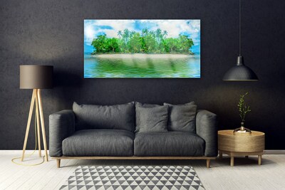 Glass Wall Art Sea island landscape blue brown green