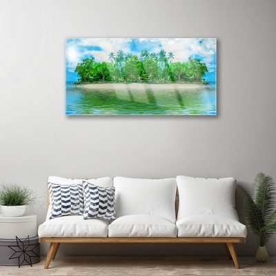 Glass Wall Art Sea island landscape blue brown green