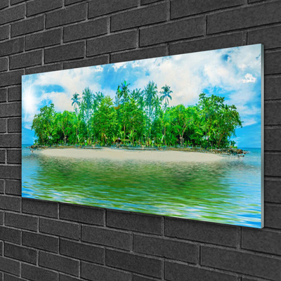 Glass Wall Art Sea island landscape blue brown green