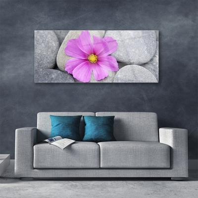 Glass Wall Art Flower stones floral pink grey