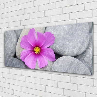 Glass Wall Art Flower stones floral pink grey