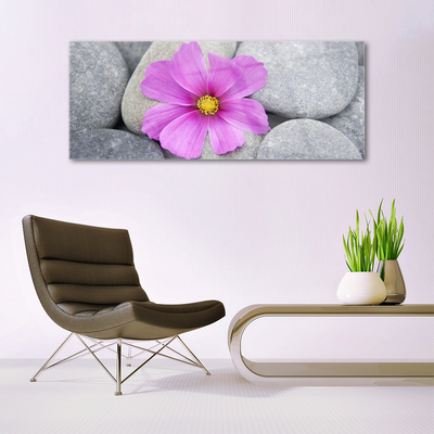 Glass Wall Art Flower stones floral pink grey