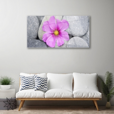 Glass Wall Art Flower stones floral pink grey