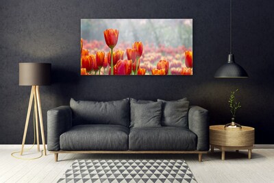 Glass Wall Art Tulips floral red