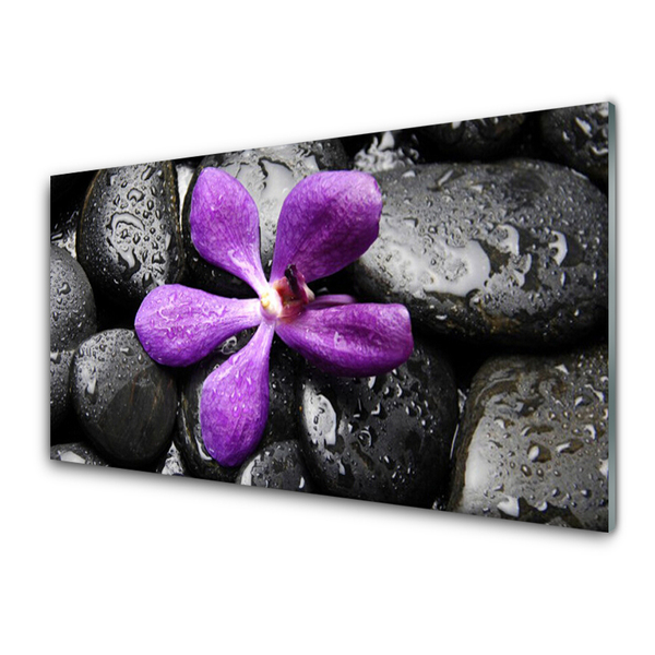 Glass Wall Art Flower stones art pink black