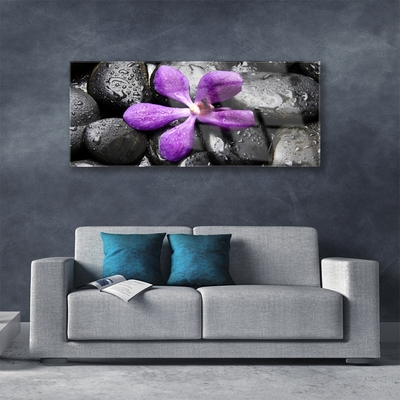 Glass Wall Art Flower stones art pink black