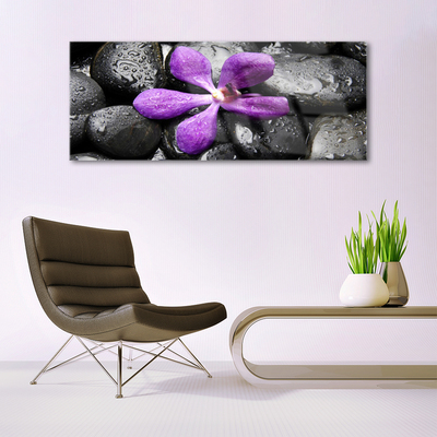 Glass Wall Art Flower stones art pink black