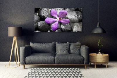 Glass Wall Art Flower stones art pink black