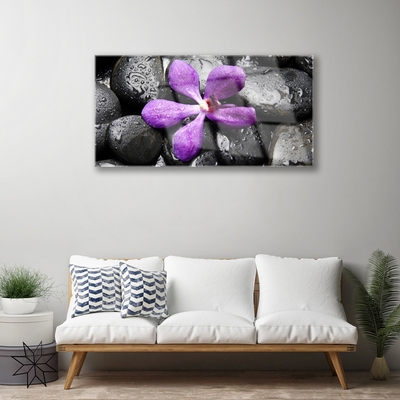 Glass Wall Art Flower stones art pink black