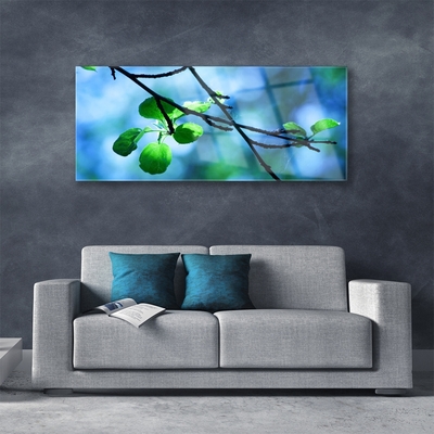 Glass Wall Art Branch leaves floral black green