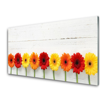 Glass Wall Art Flowers floral orange red yellow