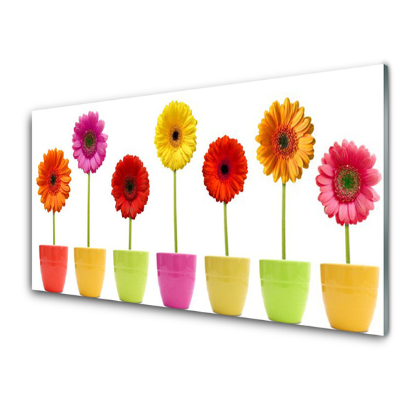 Glass Wall Art Flowers floral orange pink red yellow