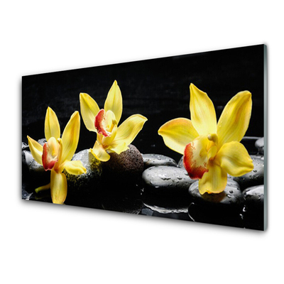 Glass Wall Art Flower stones floral green black