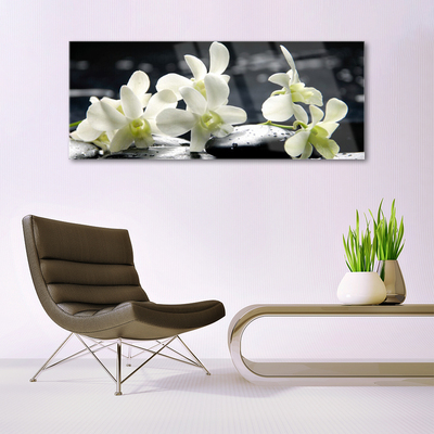 Glass Wall Art Flower stones floral white black