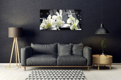 Glass Wall Art Flower stones floral white black