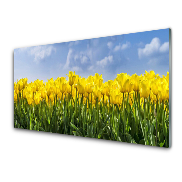 Glass Wall Art Tulips floral yellow green