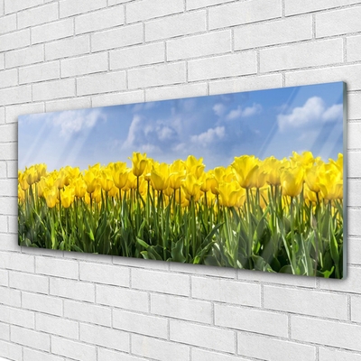 Glass Wall Art Tulips floral yellow green