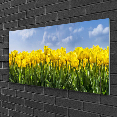 Glass Wall Art Tulips floral yellow green