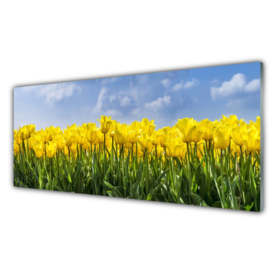 Glass Wall Art Tulips floral yellow green