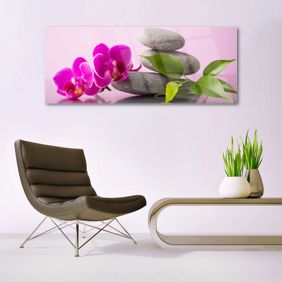 Glass Wall Art Flower stones floral pink grey