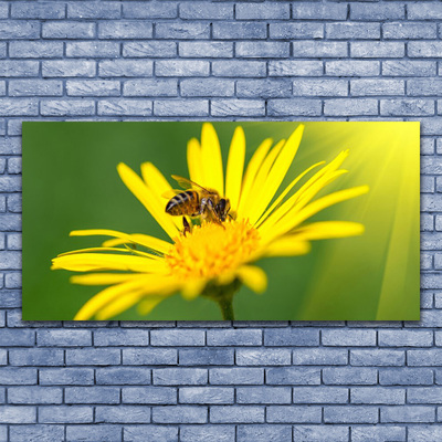 Glass Wall Art Wasp flower floral black yellow