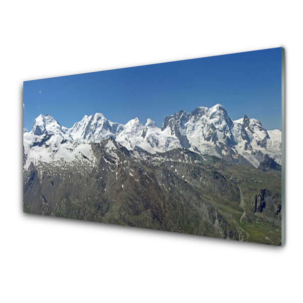 Glass Wall Art Mountains landscape white grey