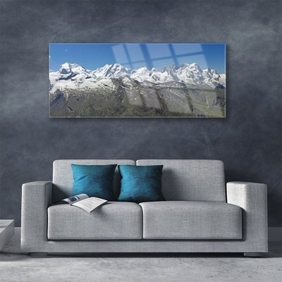 Glass Wall Art Mountains landscape white grey