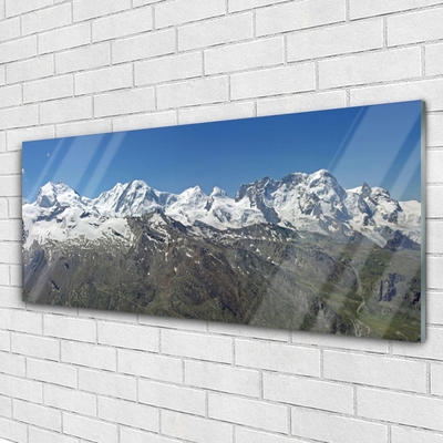 Glass Wall Art Mountains landscape white grey