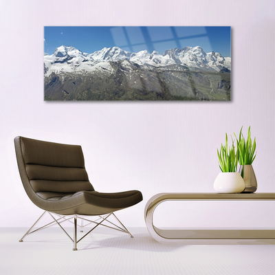 Glass Wall Art Mountains landscape white grey