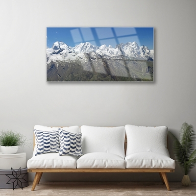 Glass Wall Art Mountains landscape white grey