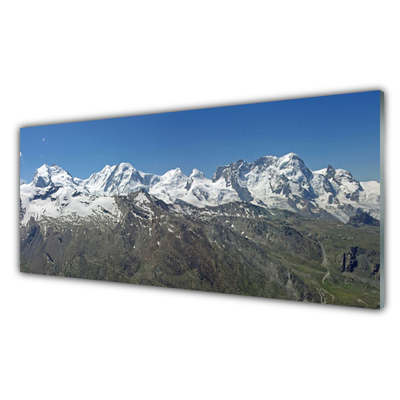 Glass Wall Art Mountains landscape white grey