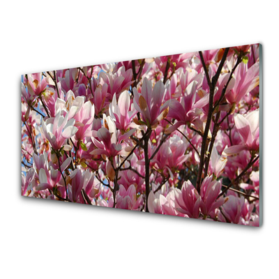 Glass Wall Art Branches flowers floral brown pink