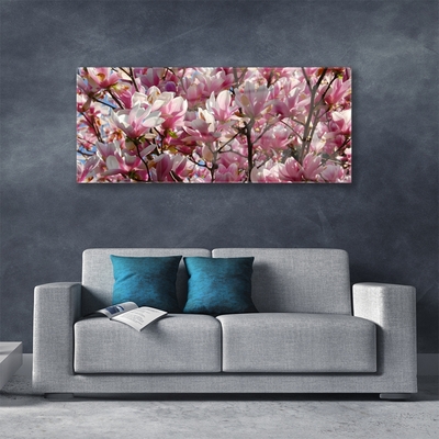 Glass Wall Art Branches flowers floral brown pink