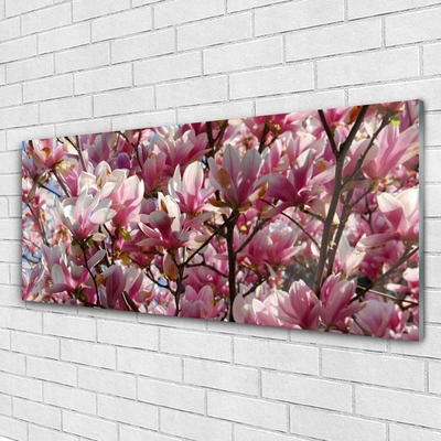 Glass Wall Art Branches flowers floral brown pink