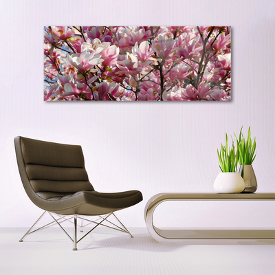 Glass Wall Art Branches flowers floral brown pink