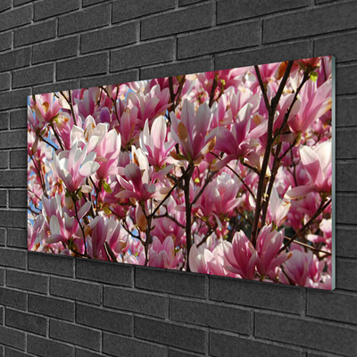 Glass Wall Art Branches flowers floral brown pink