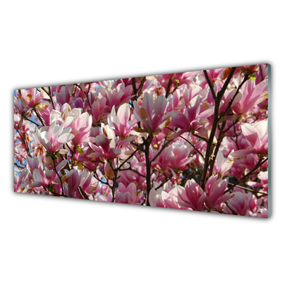 Glass Wall Art Branches flowers floral brown pink