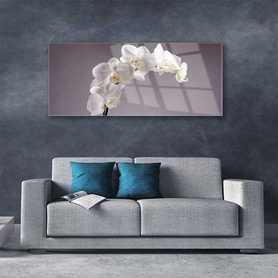 Glass Wall Art Flowers floral white