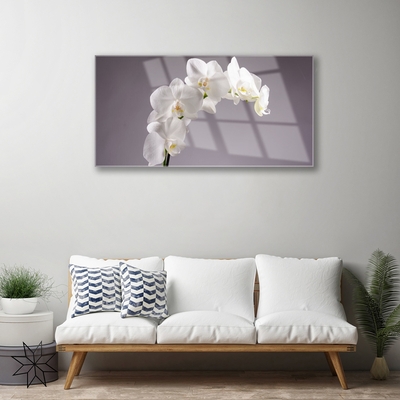 Glass Wall Art Flowers floral white