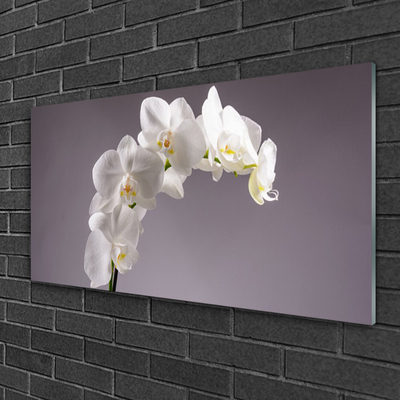 Glass Wall Art Flowers floral white