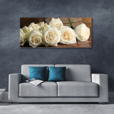 Glass Wall Art Roses floral white