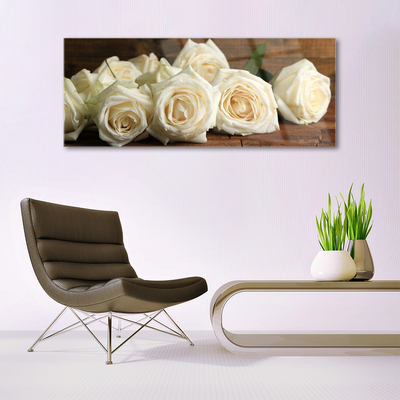 Glass Wall Art Roses floral white