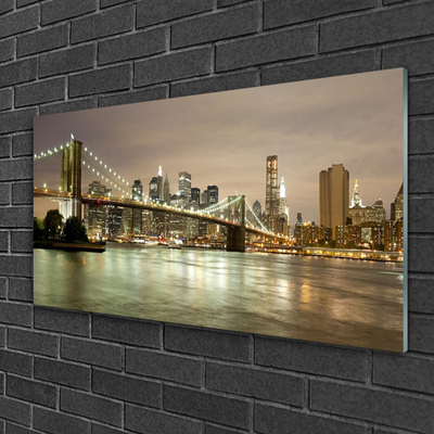 Glass Wall Art City bridge sea architecture grey yellow