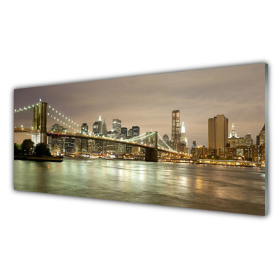 Glass Wall Art City bridge sea architecture grey yellow