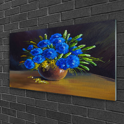 Glass Wall Art Flowers floral blue green