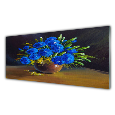 Glass Wall Art Flowers floral blue green