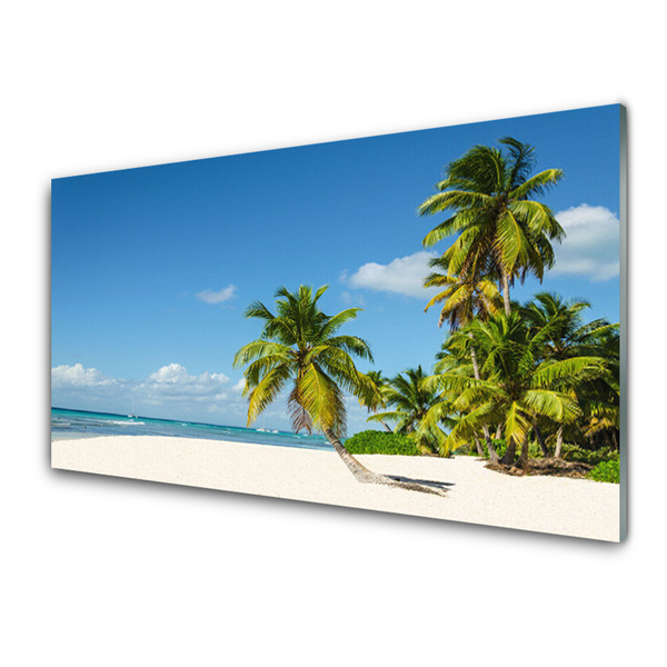 Glass Wall Art Beach palm trees landscape brown green