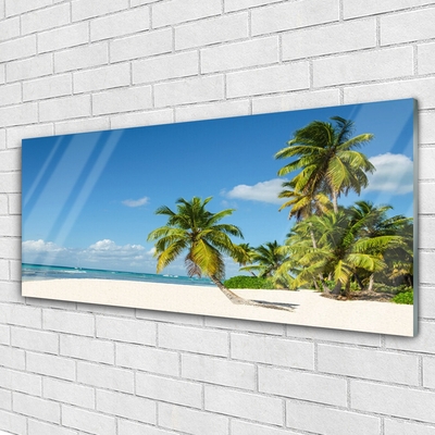 Glass Wall Art Beach palm trees landscape brown green