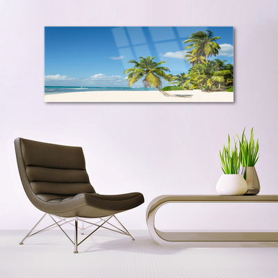 Glass Wall Art Beach palm trees landscape brown green