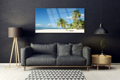 Glass Wall Art Beach palm trees landscape brown green